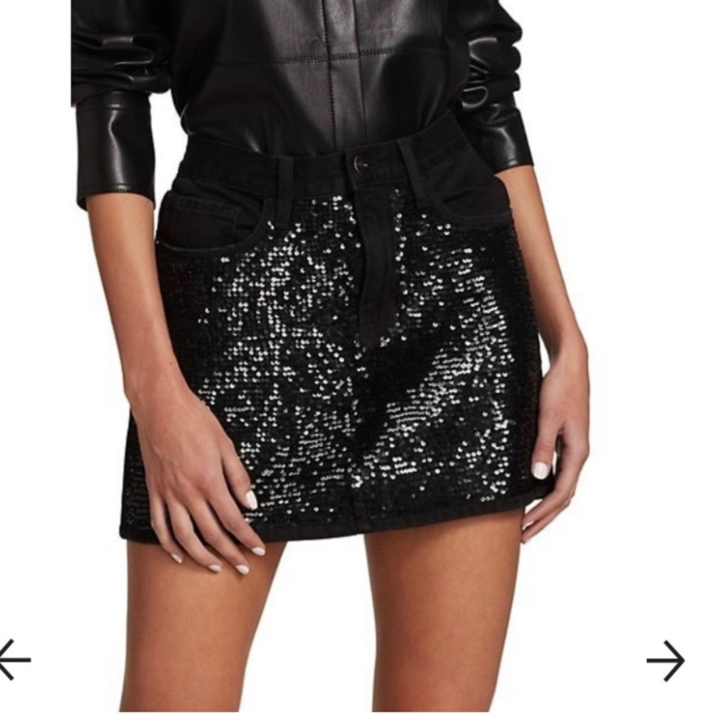 Frame Denim Black Sequin Beacon Mini Skirt